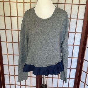 Jcrew Grey Sweatshirt with Pleated Navy Satin Ruffles